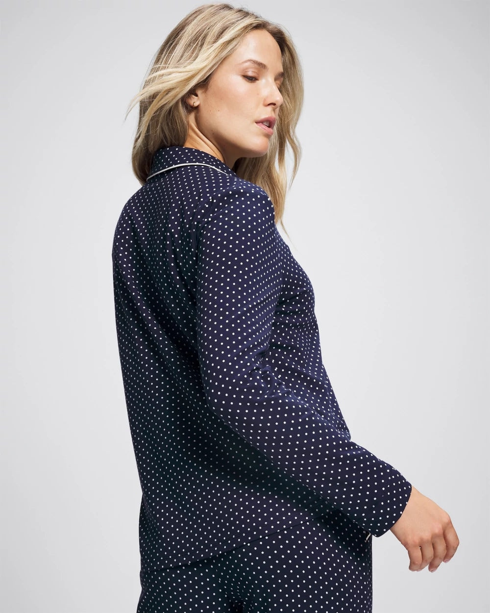 Soma / Long-Sleeve Notch Collar Pajama Top METRO DOT NAVY