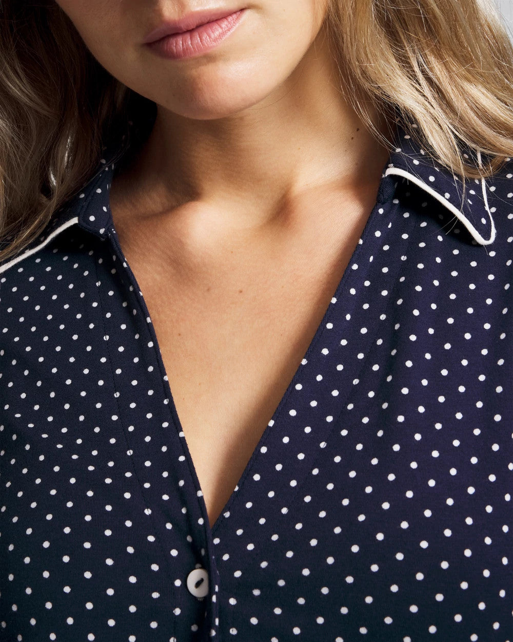 Soma / Long-Sleeve Notch Collar Pajama Top METRO DOT NAVY
