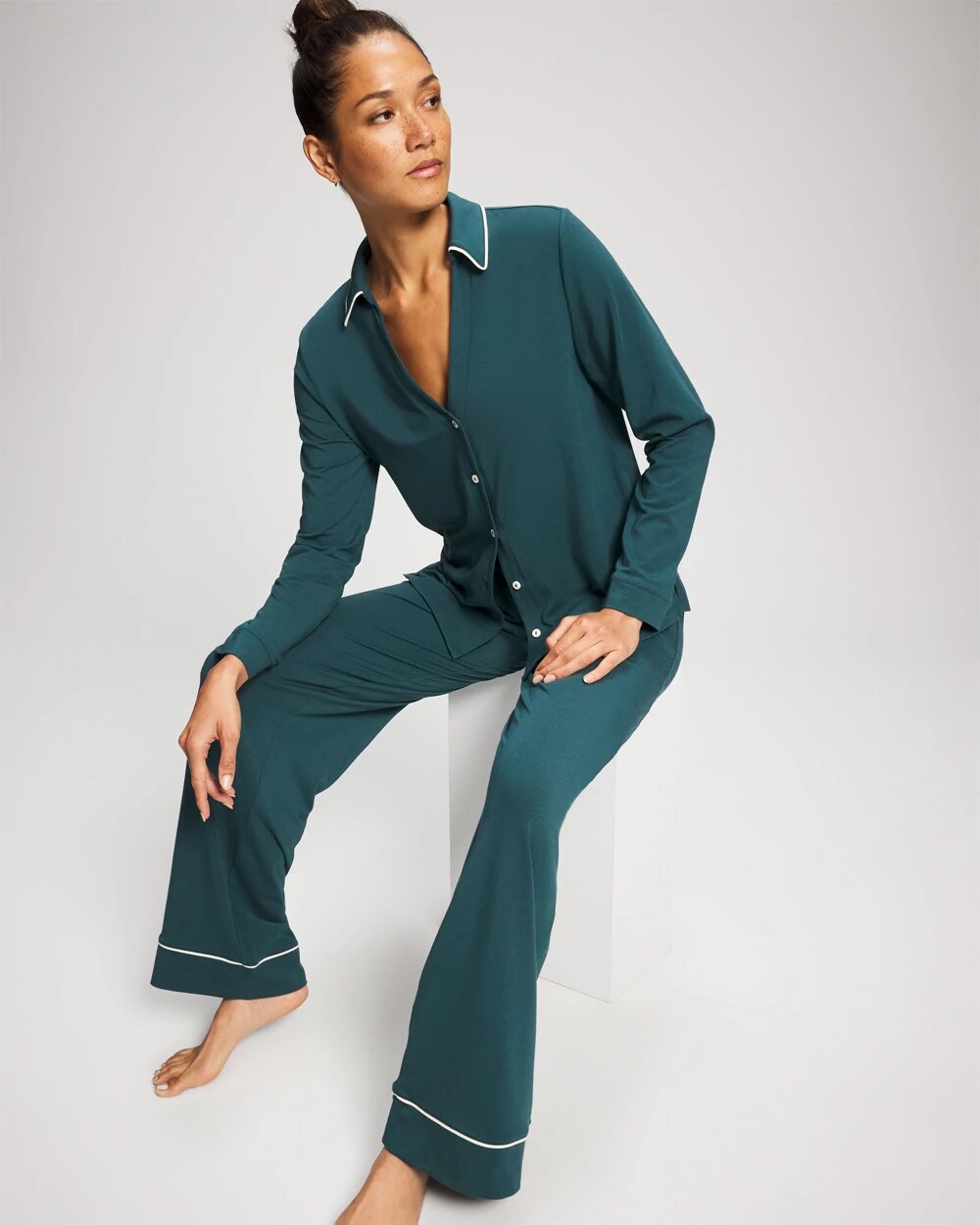 Soma / Long-Sleeve Notch Collar Pajama Top DEEP TEAL