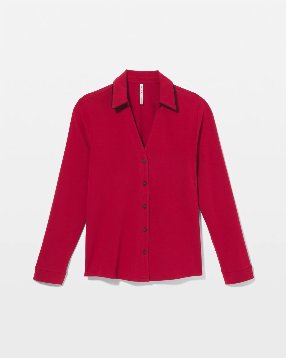 Soma / Long-Sleeve Notch Collar Pajama Top PAINT THE TOWN RED