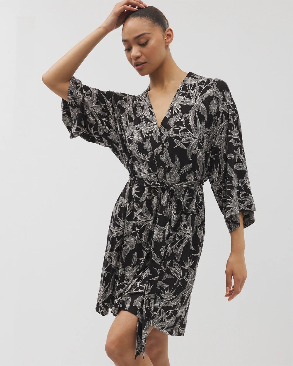 Soma / Short Robe PLUMERIA BLOOMS BLK CH