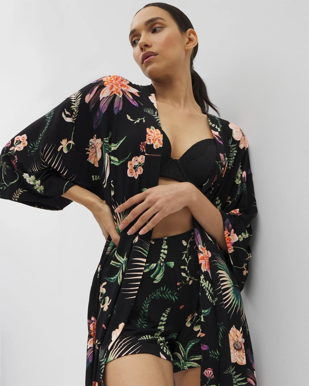 Soma / Short Robe PARADISE PLUMES BLACK