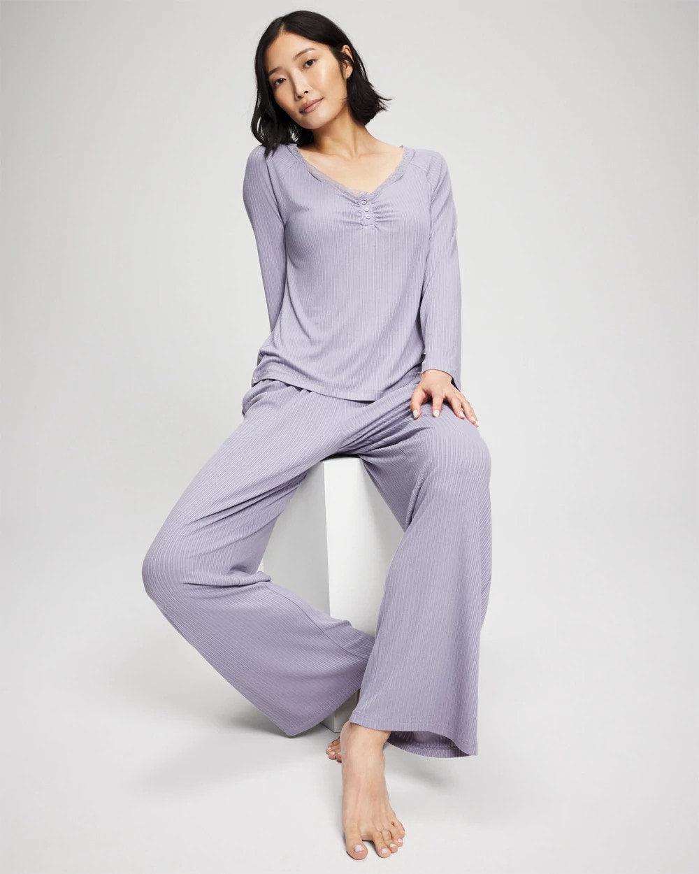 Soma / Pointelle Long Sleeve Pajama Top LAVENDER CLOUD