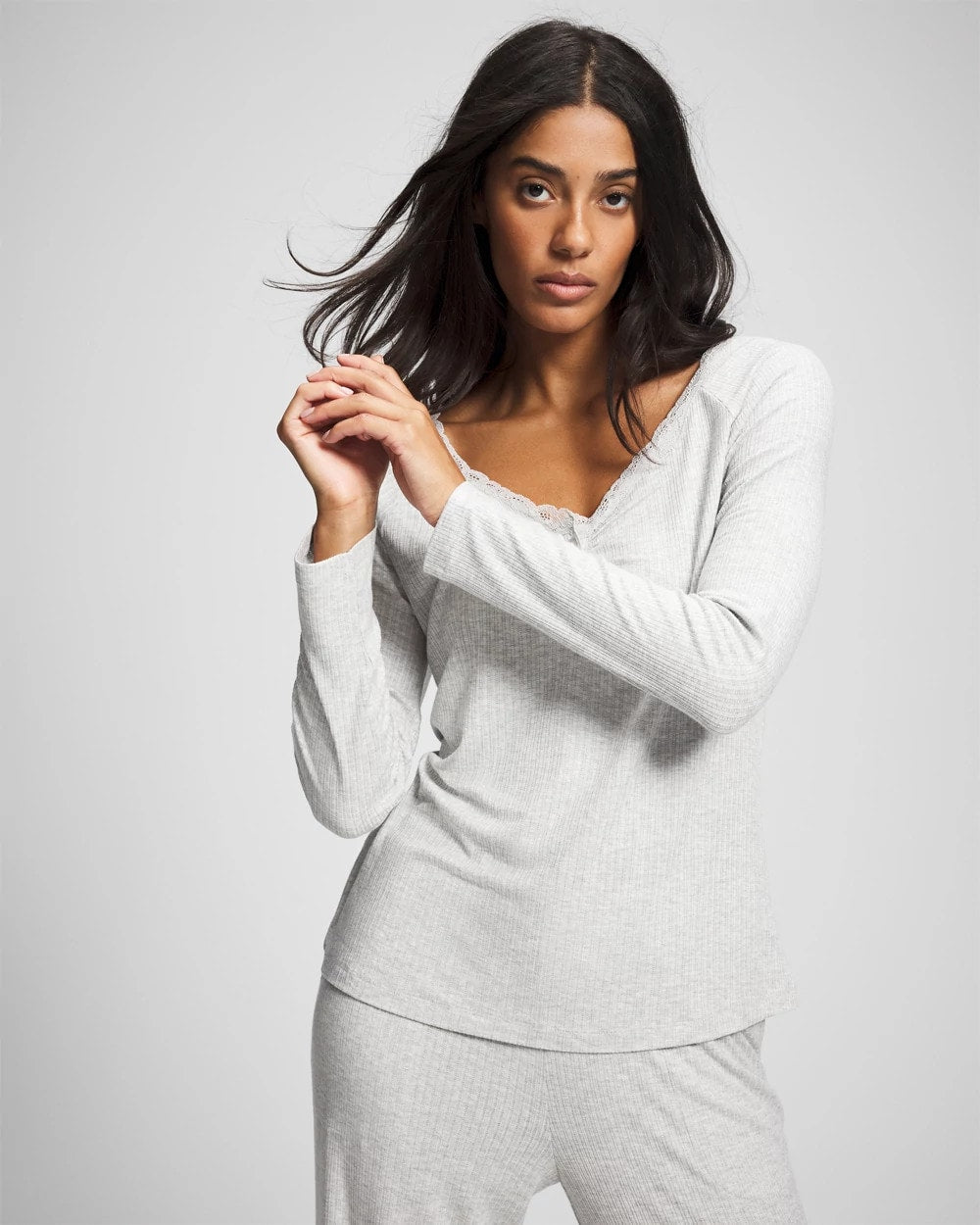 Soma / Pointelle Long Sleeve Pajama Top HEATHER FROST