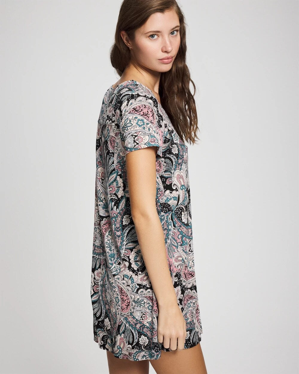 Soma / Short Sleeve Scoop Neck Sleepshirt REGAL PAISLEY BLACK