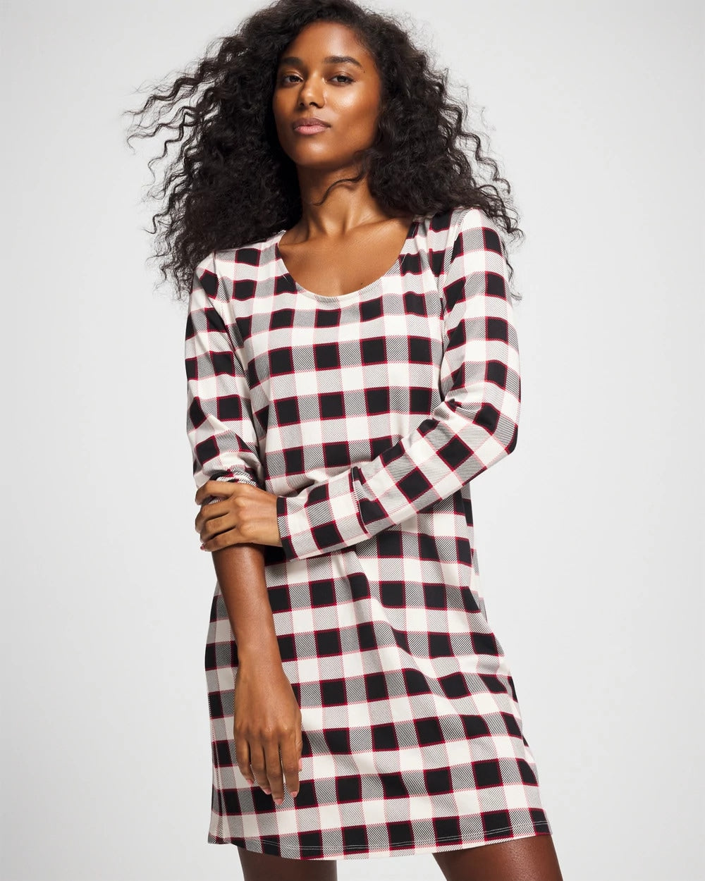 Soma / Long-Sleeve Sleepshirt DREAMSCAPE PLAID BLACK