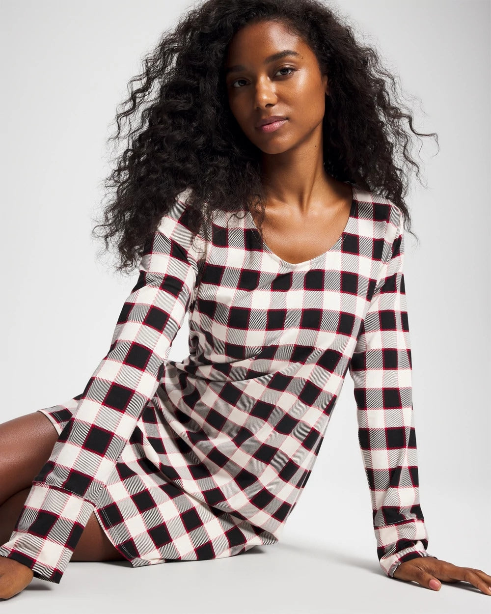 Soma / Long-Sleeve Sleepshirt DREAMSCAPE PLAID BLACK