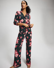 Soma / Cool Nights Long Sleeve Notch Collar with Piped Placket Pajama Top COTTAGE FLORAL GREEN