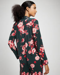 Soma / Cool Nights Long Sleeve Notch Collar with Piped Placket Pajama Top COTTAGE FLORAL GREEN