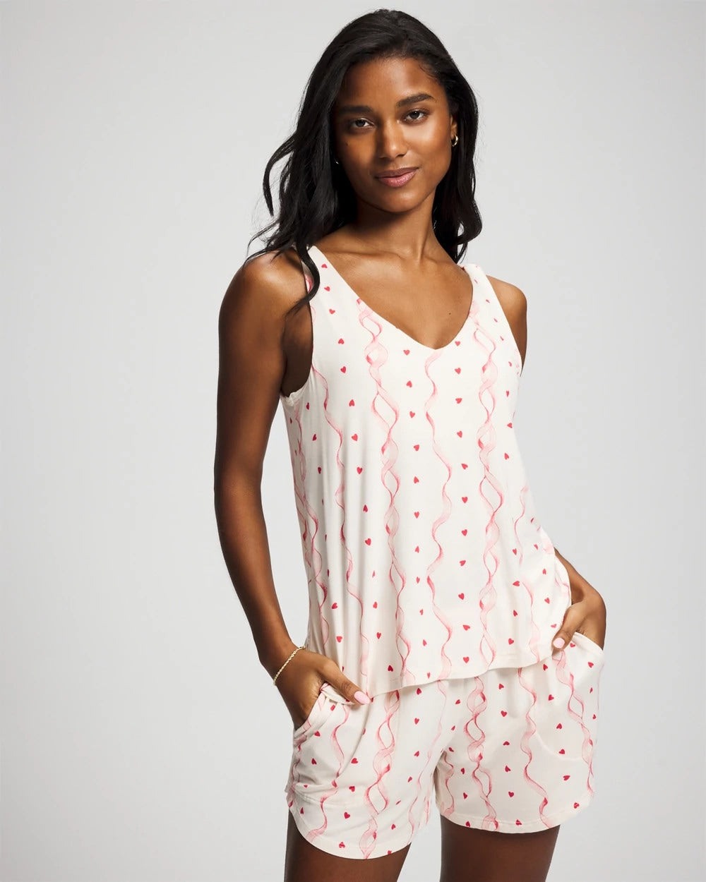 Soma / Shirred Strap Pajama Tank COQUETTE VALENTINE CHAMP