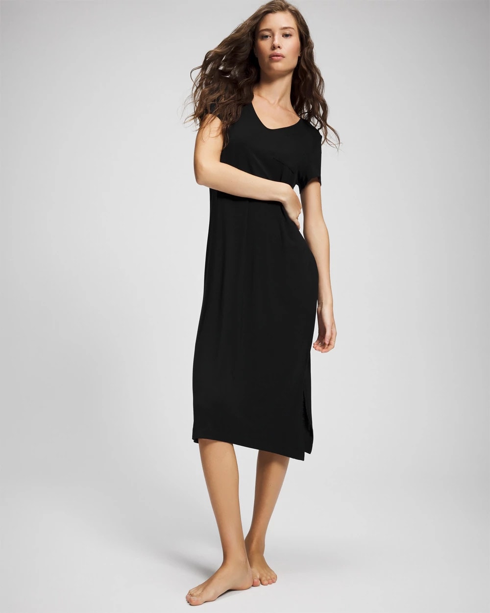 Soma / Short Sleeve Long Sleepshirt BLACK