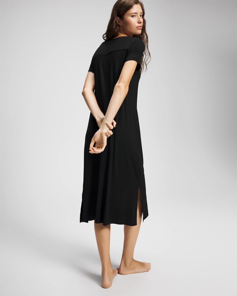Soma / Short Sleeve Long Sleepshirt BLACK