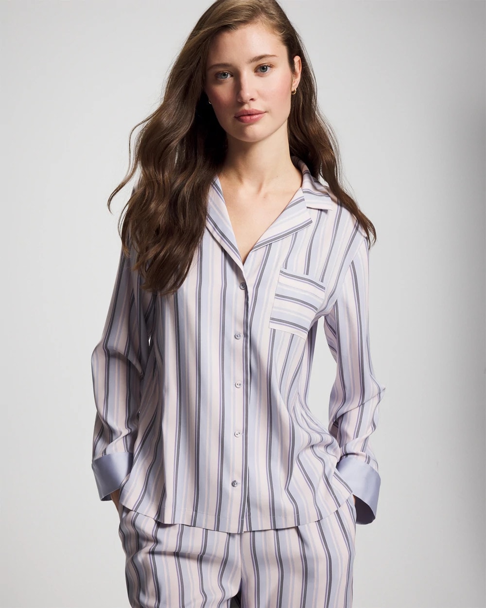 Soma / Long-Sleeve Notch Collar RELAX STRIPE BLUE OPAL