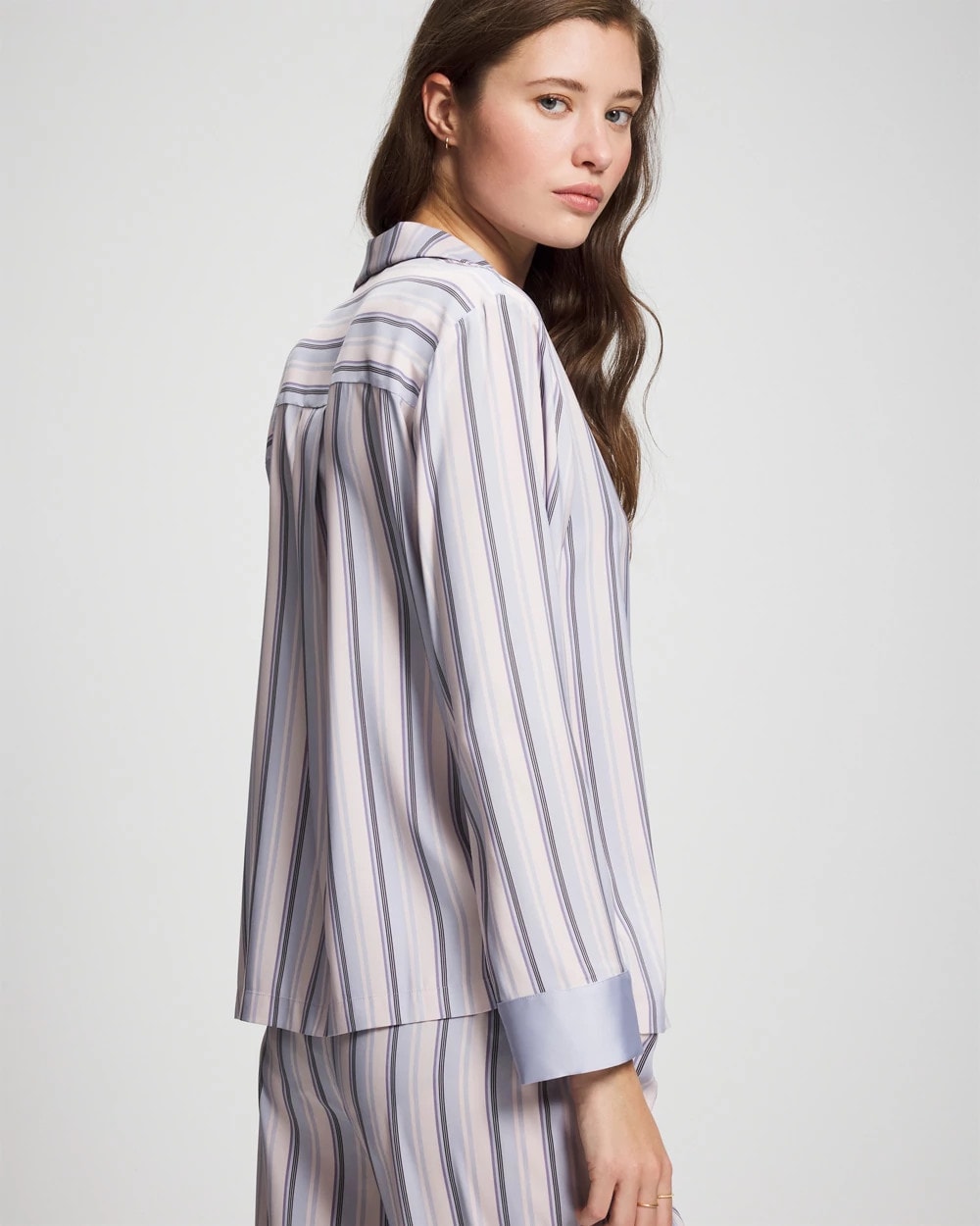 Soma / Long-Sleeve Notch Collar RELAX STRIPE BLUE OPAL