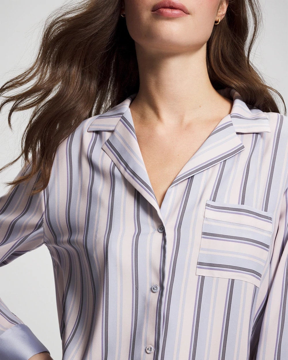 Soma / Long-Sleeve Notch Collar RELAX STRIPE BLUE OPAL