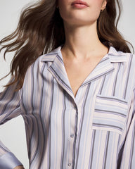 Soma / Long-Sleeve Notch Collar RELAX STRIPE BLUE OPAL