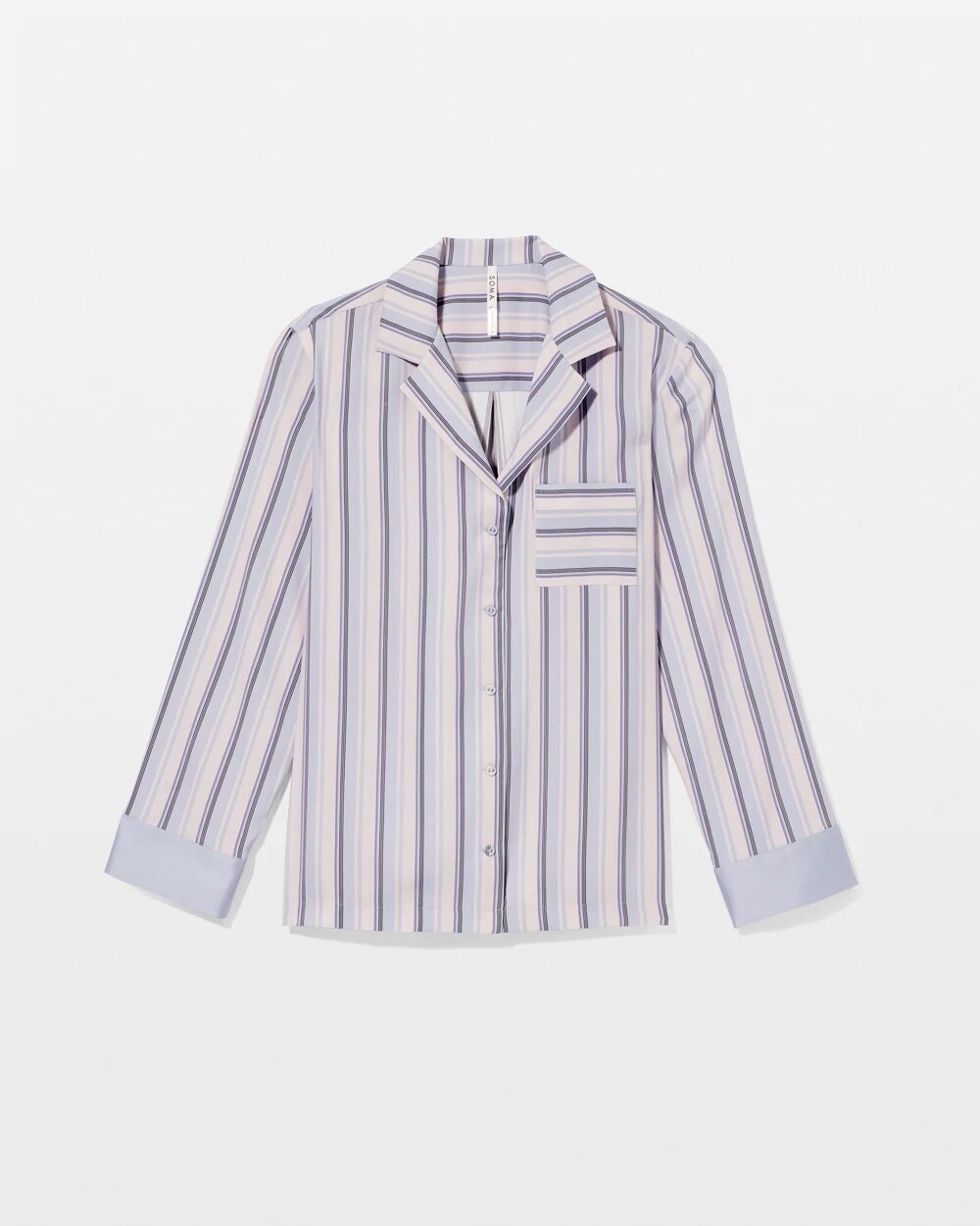 Soma / Long-Sleeve Notch Collar RELAX STRIPE BLUE OPAL