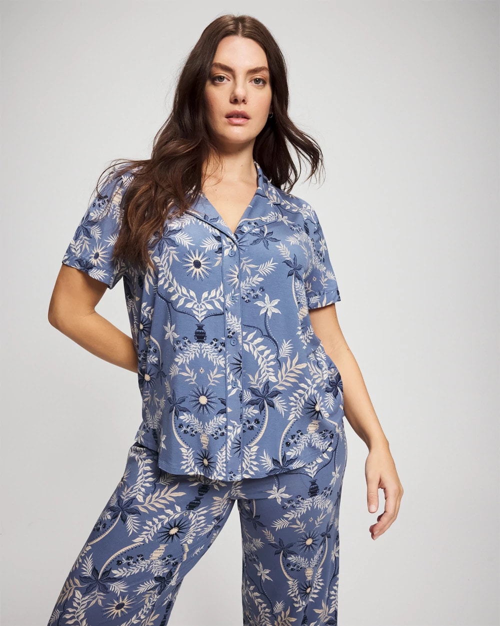Soma / Short Sleeve Notch Collar Pajama Top BOTANICAL TILE SUNDOWN