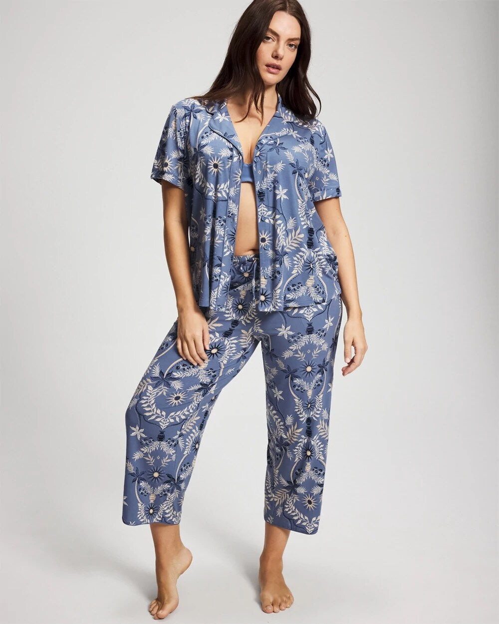 Soma / Short Sleeve Notch Collar Pajama Top BOTANICAL TILE SUNDOWN