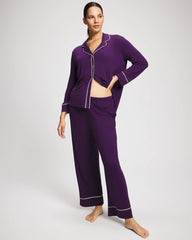 Soma / Long Sleeve Notch Collar w/ Piped Placket Pajama Top BLACKBERRY