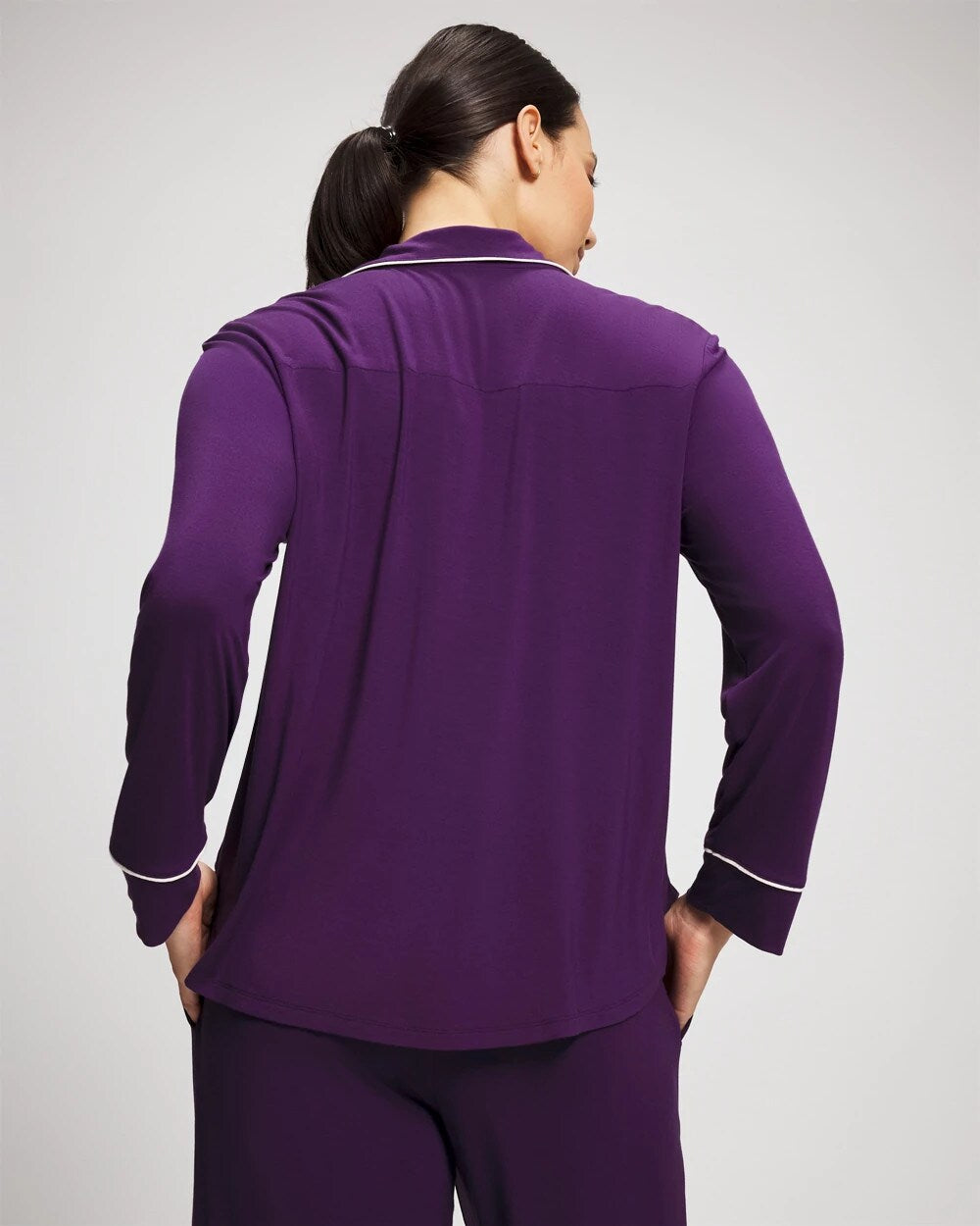 Soma / Long Sleeve Notch Collar w/ Piped Placket Pajama Top BLACKBERRY