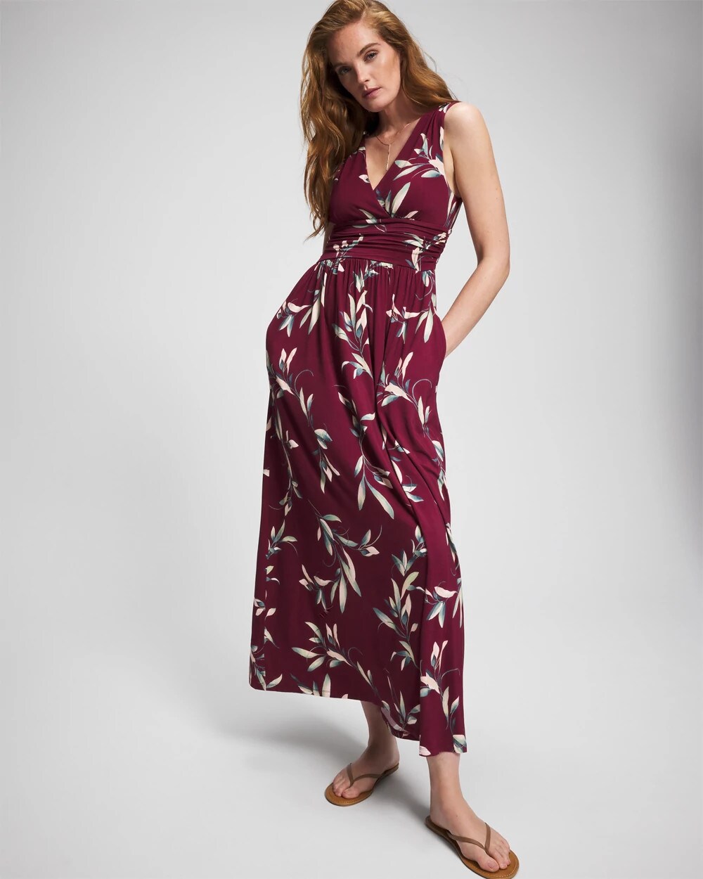 Soma / Goddess Maxi Bra Dress LUXURIOUS LEAVES PLUM
