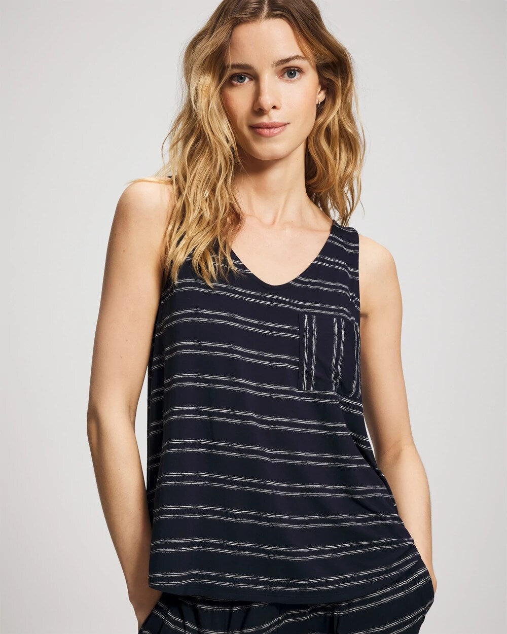 Soma / V-Neck Pajama Tank BOHO STRIPE NAVY
