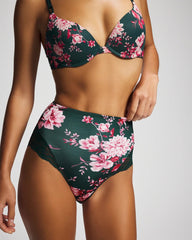 Soma / Tummy High-Waist Brief Panty with Lace COTTAGE FLORAL MINI GREEN