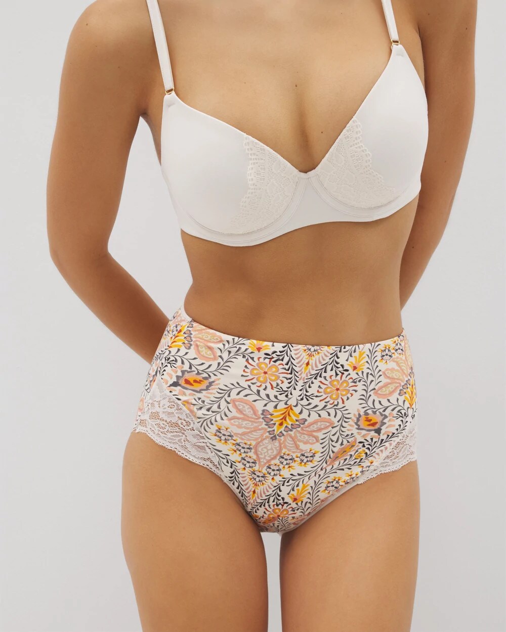 Soma / Tummy High-Waist Brief Panty with Lace VINE PAISLEY CHAMPAGNE M