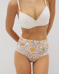 Soma / Tummy High-Waist Brief Panty with Lace VINE PAISLEY CHAMPAGNE M