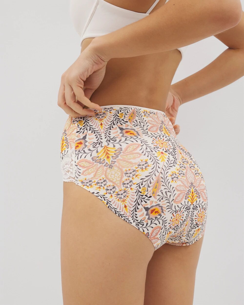 Soma / Tummy High-Waist Brief Panty with Lace VINE PAISLEY CHAMPAGNE M
