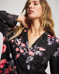 Soma / Long Sleeve Notch Collar Pajama Top FLORAL DREAMS GRAND BLACK