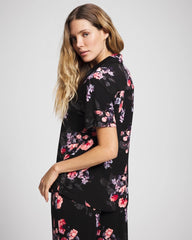 Soma / Short Sleeve Notch Collar Pajama Top FLORAL DREAMS BLACK
