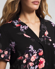 Soma / Short Sleeve Notch Collar Pajama Top FLORAL DREAMS BLACK