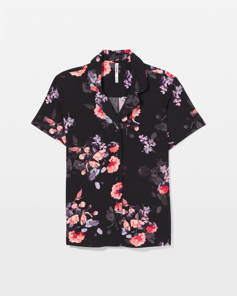 Soma / Short Sleeve Notch Collar Pajama Top FLORAL DREAMS BLACK
