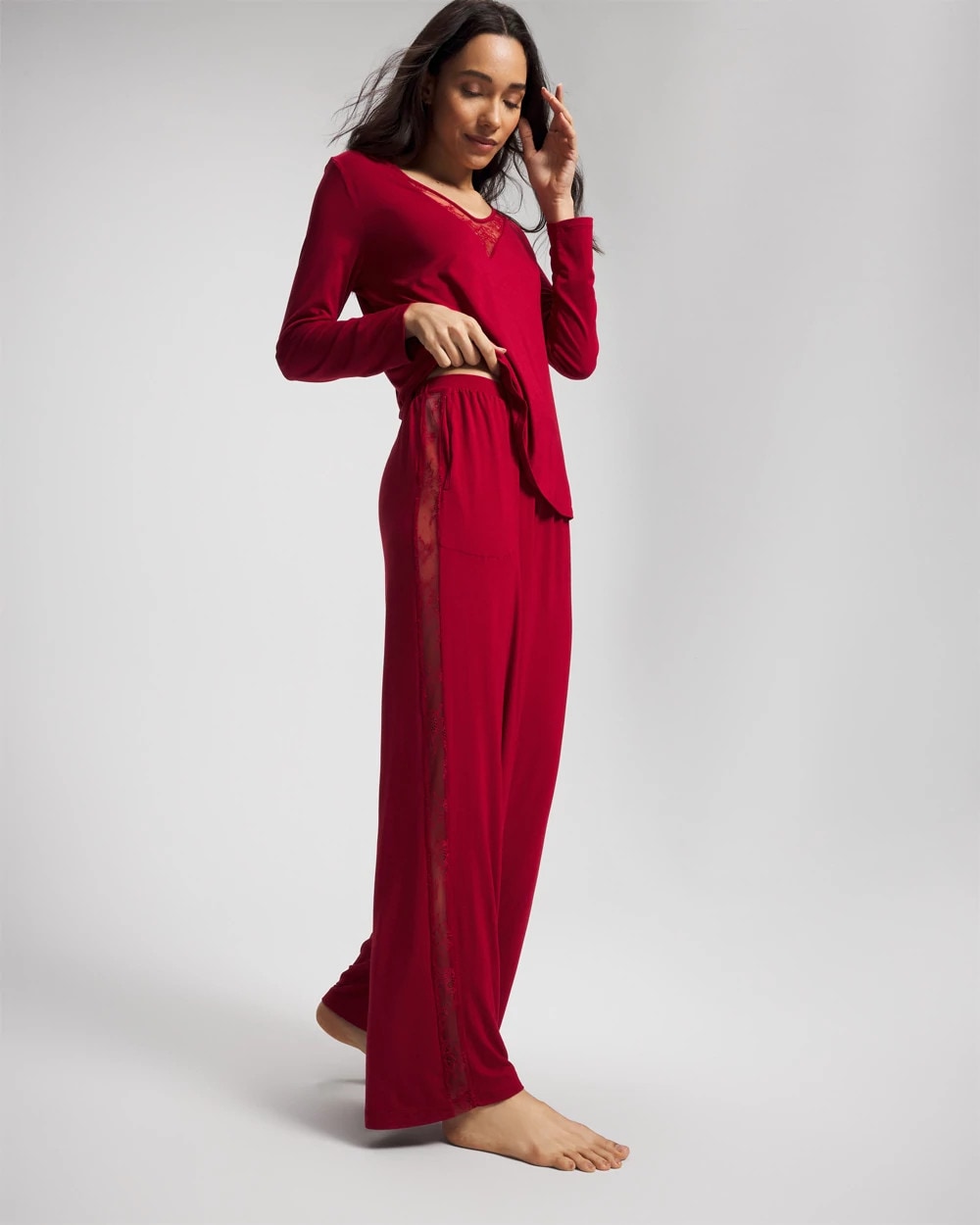 Soma / Lace Relaxed Wide Leg Pajama Pant PAINT THE TOWN RED