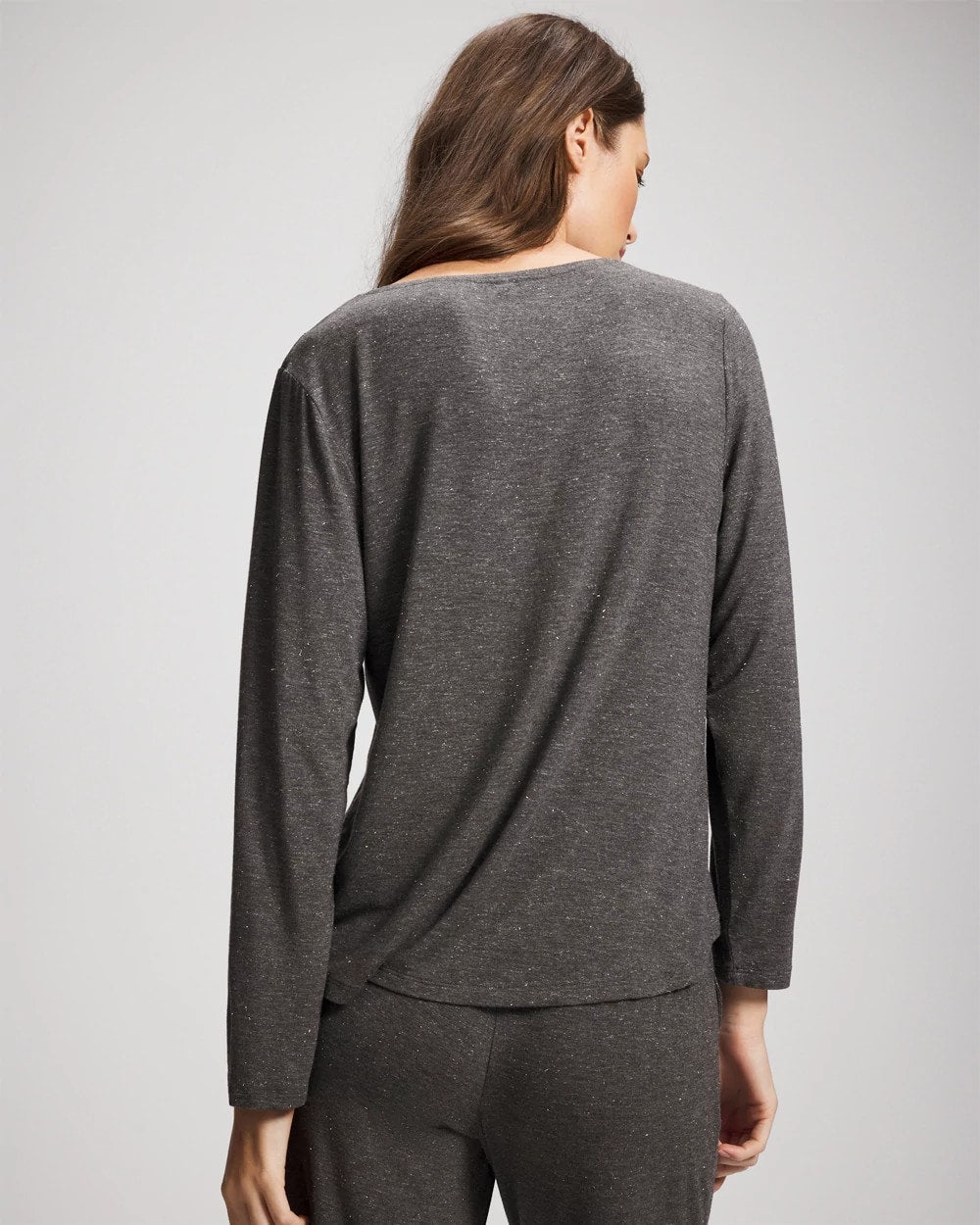 Soma / Lace Trim Long Sleeve Pajama Top CHARCOAL HEATHER W/ SHINE