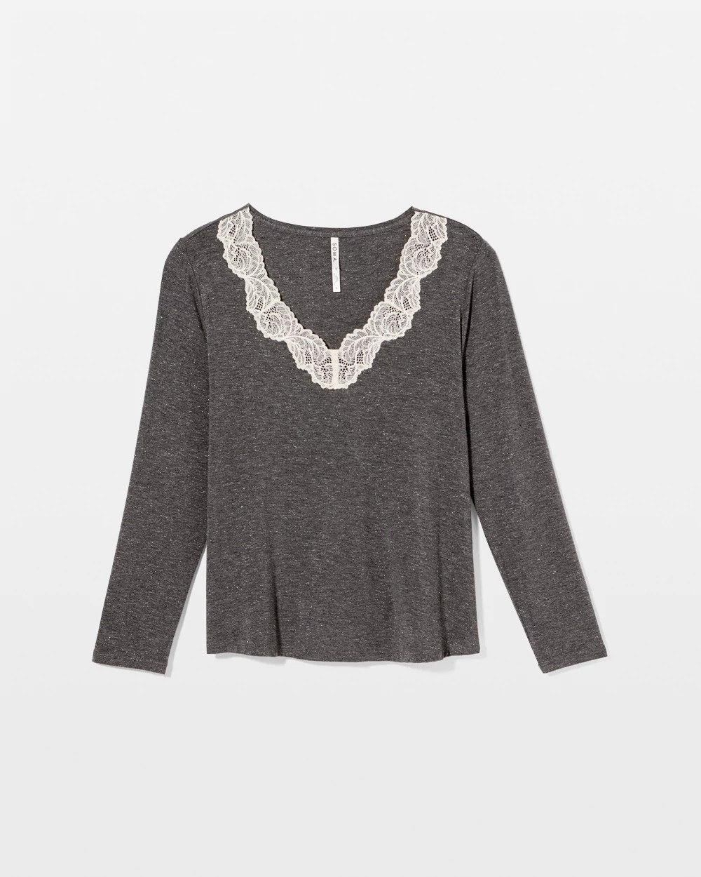 Soma / Lace Trim Long Sleeve Pajama Top CHARCOAL HEATHER W/ SHINE