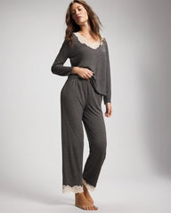 Soma / Lace Trim Pajama Pant CHARCOAL HEATHER W/ SHINE
