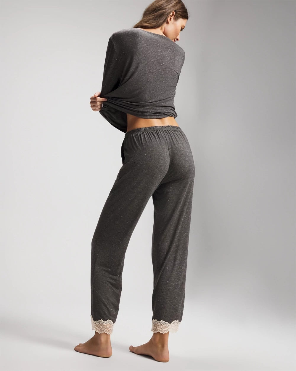 Soma / Lace Trim Pajama Pant CHARCOAL HEATHER W/ SHINE