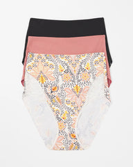 Soma / Tummy High-Waist Brief Panty with Lace 3 Pack VINE PAISLEY MULTIPACK