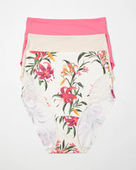 Soma / Tummy High-Waist Brief Panty with Lace 3 Pack CAMELLIA ROSE MULTIPACK