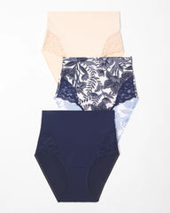Soma / Tummy High-Waist Brief Panty with Lace 3 Pack NIGHTFALL NAVY MULTIPACK