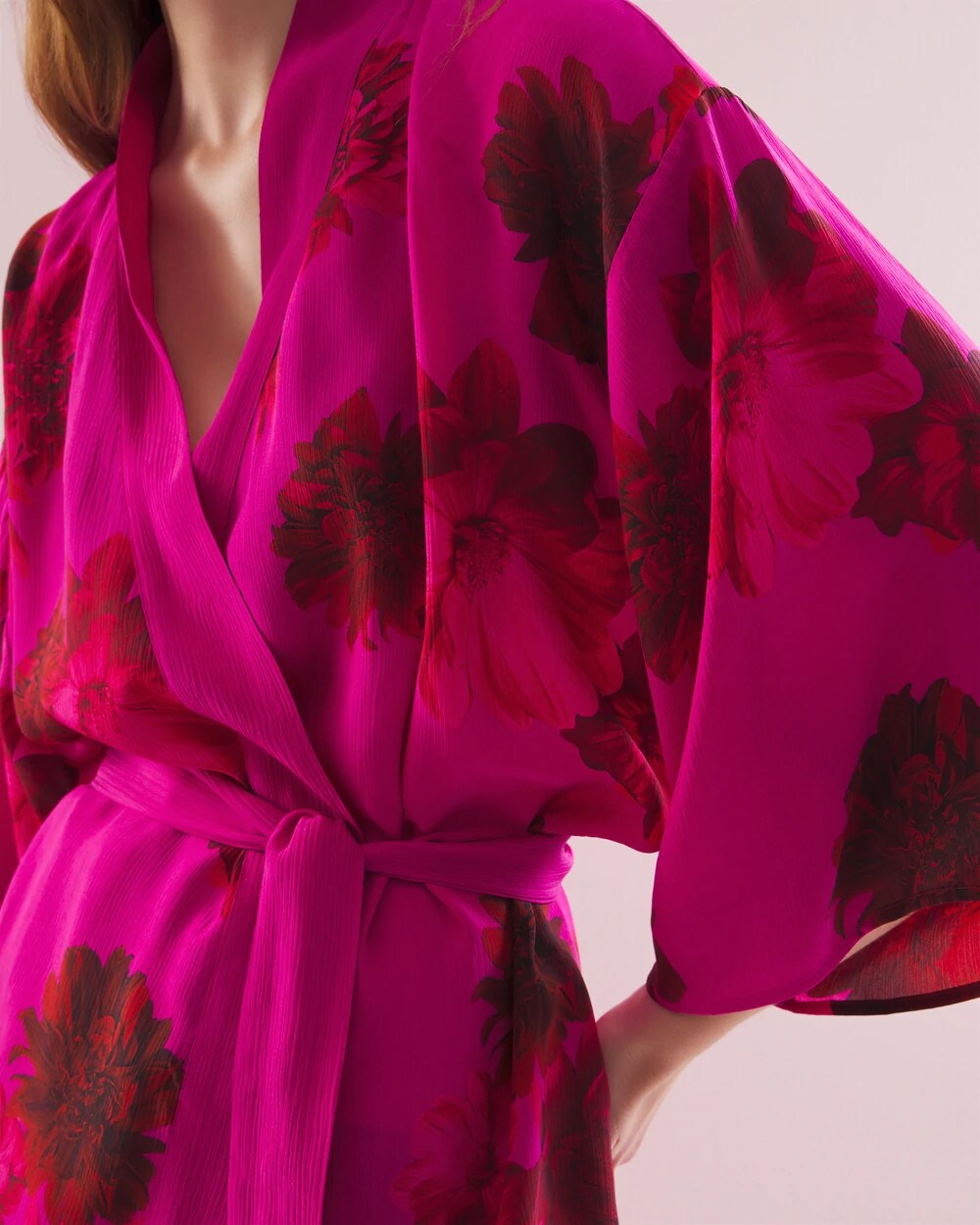 Soma / Silk Chiffon Short Robe VA VA BLOOMS PINK