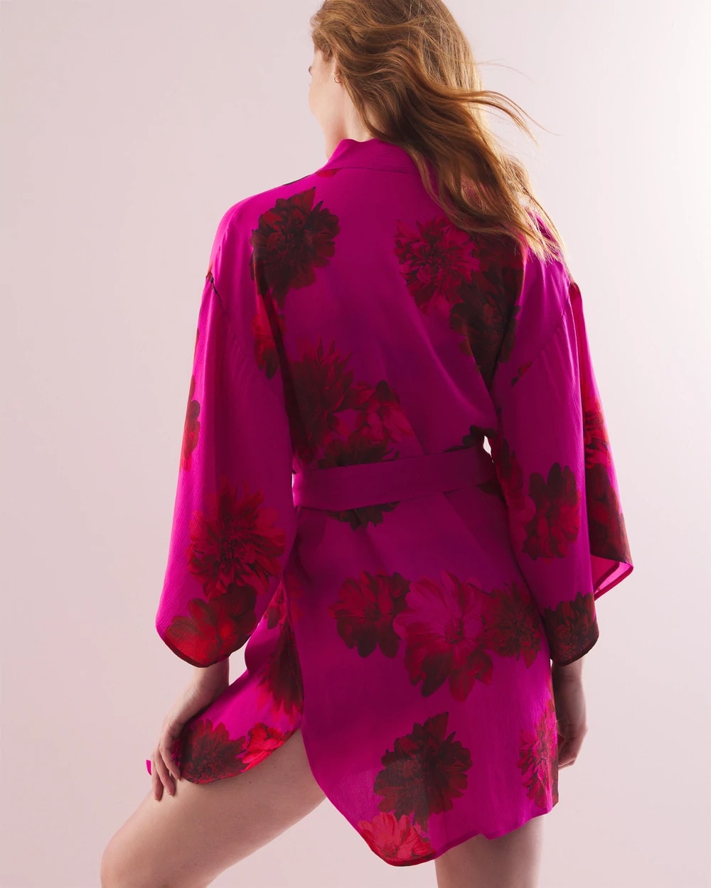 Soma / Silk Chiffon Short Robe VA VA BLOOMS PINK