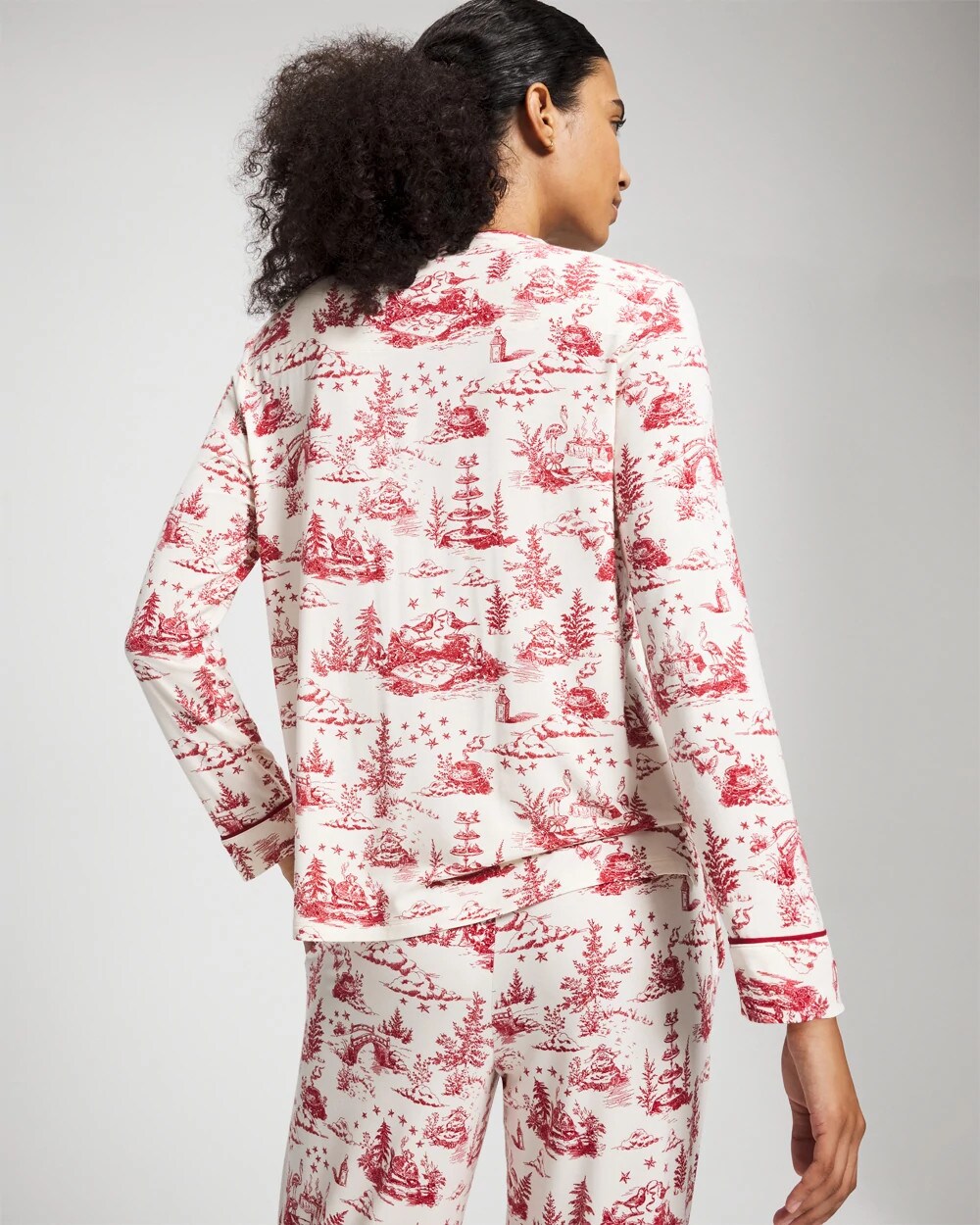 Soma / Piped Long-Sleeve Notch Pajama Top ENCHANTED TOILE CHAMPAGNE