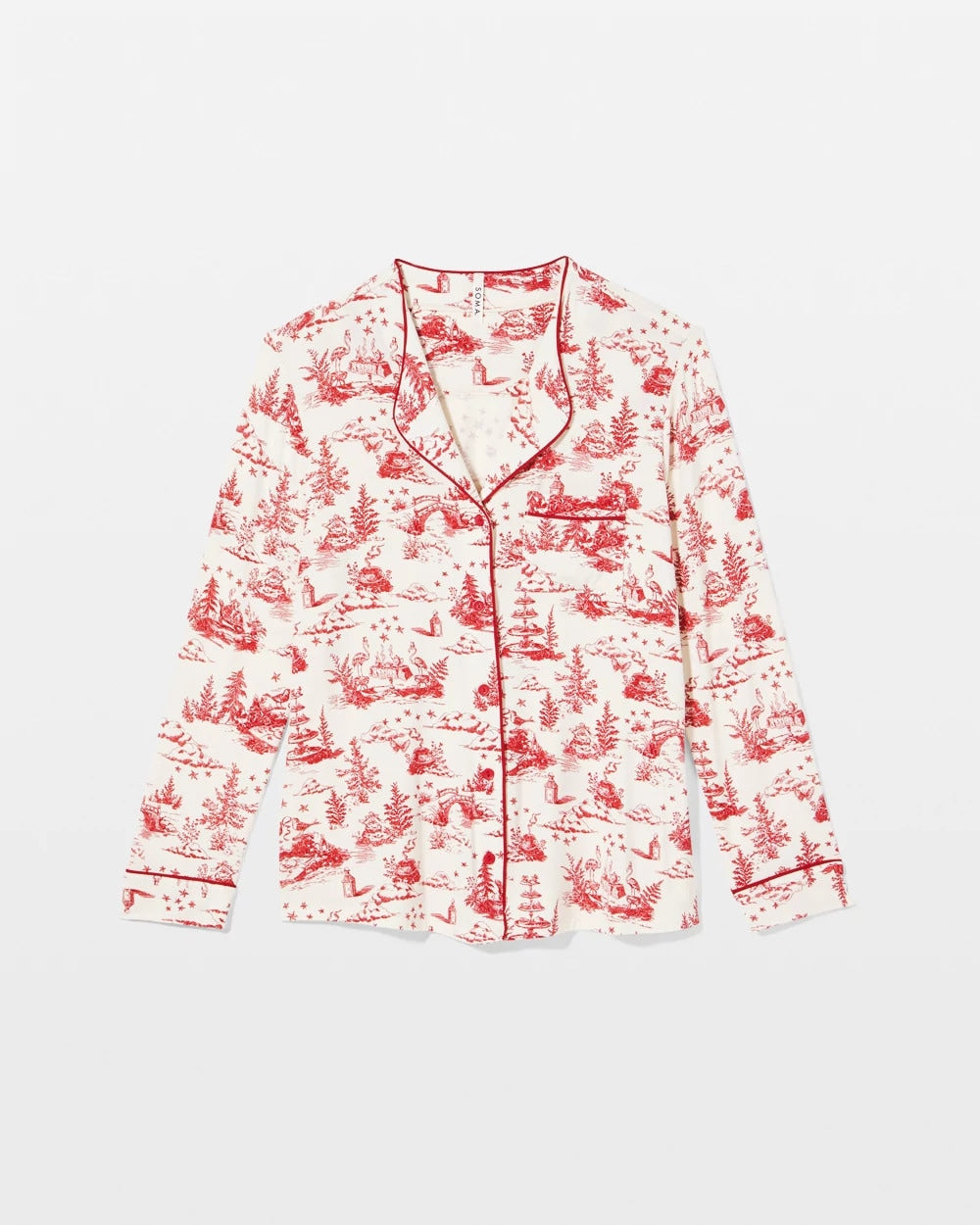 Soma / Piped Long-Sleeve Notch Pajama Top ENCHANTED TOILE CHAMPAGNE