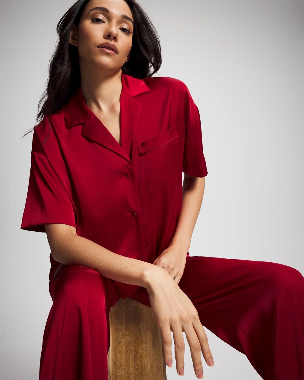 Soma / Short Sleeve Notch Collar Pajama Top PAINT THE TOWN RED