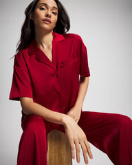 Soma / Short Sleeve Notch Collar Pajama Top PAINT THE TOWN RED