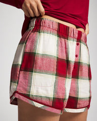 Soma / Velvet Piped Boxer Pajama Short WINTER PLAID RED